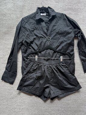 MIKOH Black Linen Shirt and Shorts Matching Set Size 1 NWT